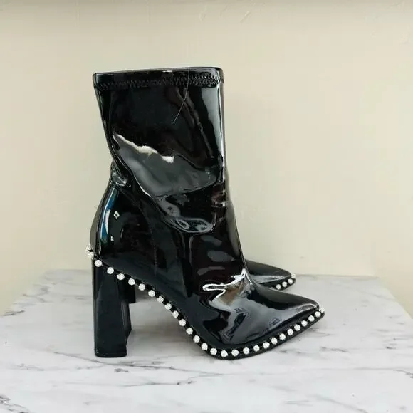 Steve Madden Edita Black Patent Leather Bedazzled Booties Women’s Size 8.5 - Picture 5 of 10